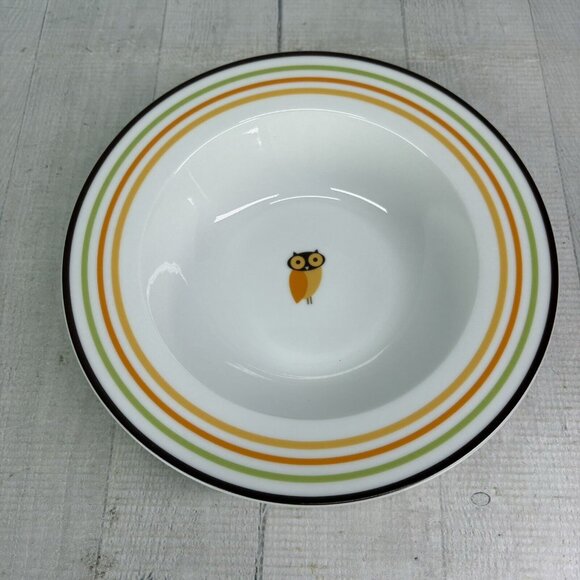 Rachael Ray LITTLE HOOT Autumn Stripe Owl Bands Porcelain Rim Soup Bowl Set of 4 - Picture 6 of 16